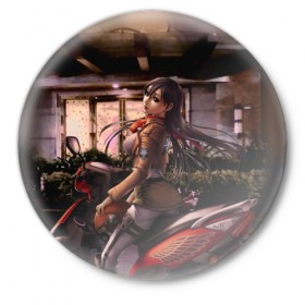 Значок с принтом Mikasa Ackerman ,  металл | круглая форма, металлическая застежка в виде булавки | Тематика изображения на принте: 