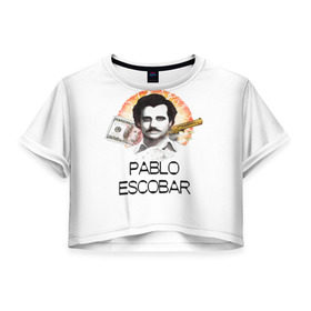 Женская футболка 3D укороченная с принтом Pablo Escobar , 100% полиэстер | круглая горловина, длина футболки до линии талии, рукава с отворотами | escobar | loving pablo | эскобар