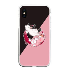 Чехол для iPhone XS Max матовый с принтом MONOKUMA X MONOMI , Силикон | Область печати: задняя сторона чехла, без боковых панелей | Тематика изображения на принте: anime | bear | black  white | danganronpa | kurokuma | monodam | monokuma | monomi | monotaro | pink | rabbit | school | shirokuma | аниме | главарь | мoноми | монокума | черно белый | школа