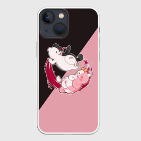 Чехол для iPhone 13 mini с принтом MONOKUMA X MONOMI | МОНОКУМА ,  |  | anime | bear | black  white | danganronpa | kurokuma | monodam | monokuma | monomi | monotaro | pink | rabbit | school | shirokuma | аниме | главарь | мoноми | монокума | черно белый | школа