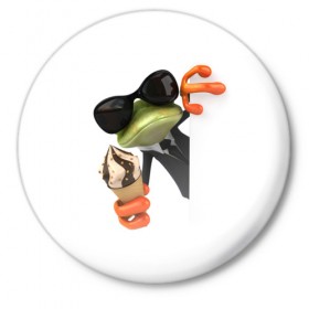 Значок с принтом Агент легушач ,  металл | круглая форма, металлическая застежка в виде булавки | Тематика изображения на принте: агент | легушач | лягушка | мороженное