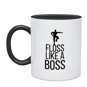 Кружка двухцветная с принтом FLOSS LIKE A BOSS , керамика | объем — 330 мл, диаметр — 80 мм. Цветная ручка и кайма сверху, в некоторых цветах — вся внутренняя часть | 