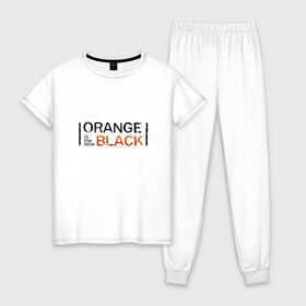 Женская пижама хлопок с принтом Orange Is the New Black , 100% хлопок | брюки и футболка прямого кроя, без карманов, на брюках мягкая резинка на поясе и по низу штанин | orange is the new black | оранжевый  хит сезона