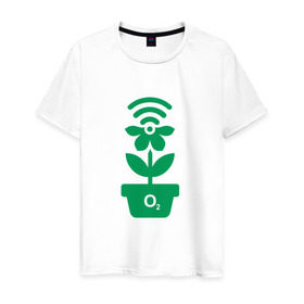 Мужская футболка хлопок с принтом Цветок Wi-Fi , 100% хлопок | прямой крой, круглый вырез горловины, длина до линии бедер, слегка спущенное плечо. | Тематика изображения на принте: 