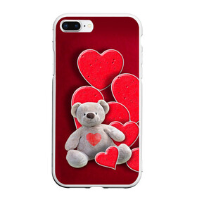 Чехол для iPhone 7Plus/8 Plus матовый с принтом Мишка с сердечками , Силикон | Область печати: задняя сторона чехла, без боковых панелей | Тематика изображения на принте: девушкам | игрушка | любовь | медведь | мишка | плюшевый | сердечко | сердце