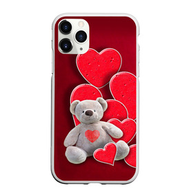 Чехол для iPhone 11 Pro Max матовый с принтом Мишка с сердечками , Силикон |  | Тематика изображения на принте: девушкам | игрушка | любовь | медведь | мишка | плюшевый | сердечко | сердце