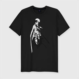 Мужская футболка премиум с принтом Mikasa Ackerman , 92% хлопок, 8% лайкра | приталенный силуэт, круглый вырез ворота, длина до линии бедра, короткий рукав | mikasa | микаса