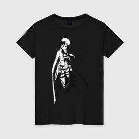 Женская футболка хлопок с принтом Mikasa Ackerman , 100% хлопок | прямой крой, круглый вырез горловины, длина до линии бедер, слегка спущенное плечо | mikasa | микаса