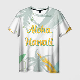 Мужская футболка 3D с принтом Aloha Hawaii , 100% полиэфир | прямой крой, круглый вырез горловины, длина до линии бедер | Тематика изображения на принте: aloha | summer | sun | travel | гавайи | лето | путешествия