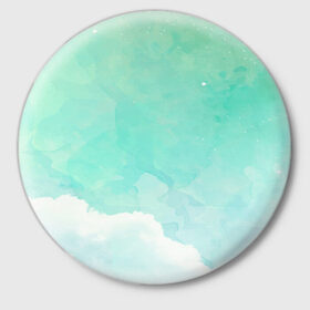 Значок с принтом Облако ,  металл | круглая форма, металлическая застежка в виде булавки | Тематика изображения на принте: абстракт | вектор | звезды | зеленый | красиво | небо | облако | синий | узор