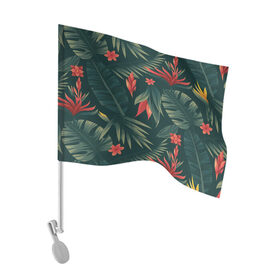 Флаг для автомобиля с принтом Тропики , 100% полиэстер | Размер: 30*21 см | вектор | джунгли | дизайн | зеленый | красиво | красный | лес | лето | папоротник | тропики | тропические листья