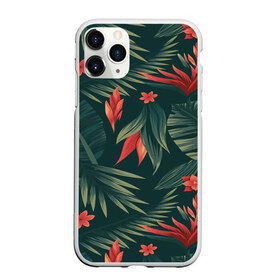 Чехол для iPhone 11 Pro матовый с принтом Тропики , Силикон |  | Тематика изображения на принте: вектор | джунгли | дизайн | зеленый | красиво | красный | лес | лето | папоротник | тропики | тропические листья