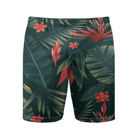 Мужские шорты 3D спортивные с принтом Тропики ,  |  | вектор | джунгли | дизайн | зеленый | красиво | красный | лес | лето | папоротник | тропики | тропические листья