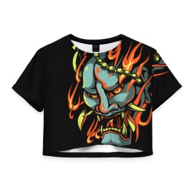 Женская футболка 3D укороченная с принтом Демон Они , 100% полиэстер | круглая горловина, длина футболки до линии талии, рукава с отворотами | demon | demons | japan | manga | oni | китай | манга | мифология