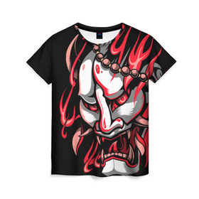 Женская футболка 3D с принтом Демон Они , 100% полиэфир ( синтетическое хлопкоподобное полотно) | прямой крой, круглый вырез горловины, длина до линии бедер | demon | demons | japan | manga | oni | китай | манга | мифология