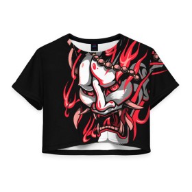 Женская футболка 3D укороченная с принтом Демон Они , 100% полиэстер | круглая горловина, длина футболки до линии талии, рукава с отворотами | demon | demons | japan | manga | oni | китай | манга | мифология