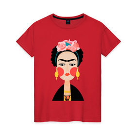 Женская футболка хлопок с принтом Фрида Кало , 100% хлопок | прямой крой, круглый вырез горловины, длина до линии бедер, слегка спущенное плечо | frida kahlo de rivera | фрида кало
