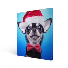 Холст квадратный с принтом рождество , 100% ПВХ |  | dog | happy new year | бантик | взгляд | глаза | новый год | пинчер | праздник | санта клаус | собака | той терьер
