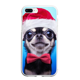 Чехол для iPhone 7Plus/8 Plus матовый с принтом рождество , Силикон | Область печати: задняя сторона чехла, без боковых панелей | dog | happy new year | бантик | взгляд | глаза | новый год | пинчер | праздник | санта клаус | собака | той терьер