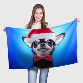 Флаг 3D с принтом рождество , 100% полиэстер | плотность ткани — 95 г/м2, размер — 67 х 109 см. Принт наносится с одной стороны | dog | happy new year | бантик | взгляд | глаза | новый год | пинчер | праздник | санта клаус | собака | той терьер