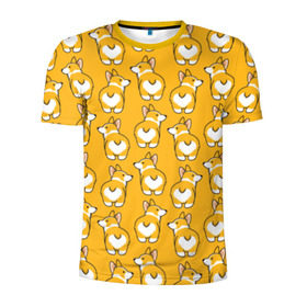 Мужская футболка 3D спортивная с принтом Корги Паттерн , 100% полиэстер с улучшенными характеристиками | приталенный силуэт, круглая горловина, широкие плечи, сужается к линии бедра | друг человека | мимими | оранжевый | пес | попка | собака