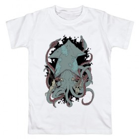 Мужская футболка хлопок с принтом Kraken , 100% хлопок | прямой крой, круглый вырез горловины, длина до линии бедер, слегка спущенное плечо. | kraken | octopus | кальмар | кракен | осьминог