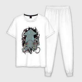 Мужская пижама хлопок с принтом Kraken , 100% хлопок | брюки и футболка прямого кроя, без карманов, на брюках мягкая резинка на поясе и по низу штанин
 | kraken | octopus | кальмар | кракен | осьминог