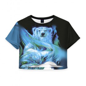 Женская футболка 3D укороченная с принтом Мишка на Севере , 100% полиэстер | круглая горловина, длина футболки до линии талии, рукава с отворотами | bear | pooh | win dooh | winnie | арктика | винни | дикий | зверь | медведь | пух | север | символ | снег