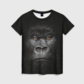Женская футболка 3D с принтом Горилла 3D , 100% полиэфир ( синтетическое хлопкоподобное полотно) | прямой крой, круглый вырез горловины, длина до линии бедер | горилла | животные | обезьянка