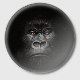 Значок с принтом Горилла 3D ,  металл | круглая форма, металлическая застежка в виде булавки | горилла | животные | обезьянка