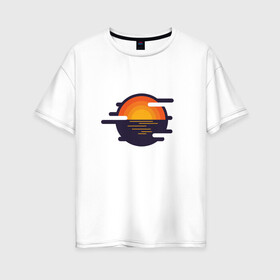 Женская футболка хлопок Oversize с принтом Морской закат , 100% хлопок | свободный крой, круглый ворот, спущенный рукав, длина до линии бедер
 | волны | восход | геометрия | закат | минимализм | море | отражение | солнце