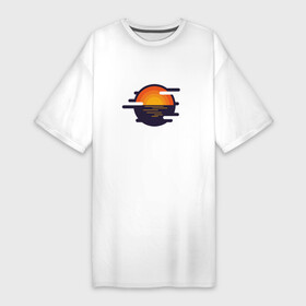Платье-футболка хлопок с принтом Морской закат ,  |  | волны | восход | геометрия | закат | минимализм | море | отражение | солнце