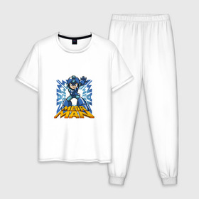 Мужская пижама хлопок с принтом Megaman , 100% хлопок | брюки и футболка прямого кроя, без карманов, на брюках мягкая резинка на поясе и по низу штанин
 | 