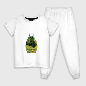 Детская пижама хлопок с принтом Тоторо , 100% хлопок |  брюки и футболка прямого кроя, без карманов, на брюках мягкая резинка на поясе и по низу штанин
 | art | hayao miyazaki | mei kusakabe | tonari no totoro | берлога | лапа | лес | мой сосед тоторо | хаяо миядзаки