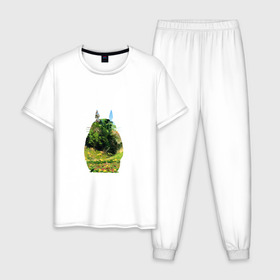 Мужская пижама хлопок с принтом Тоторо , 100% хлопок | брюки и футболка прямого кроя, без карманов, на брюках мягкая резинка на поясе и по низу штанин
 | art | hayao miyazaki | mei kusakabe | tonari no totoro | берлога | лапа | лес | мой сосед тоторо | хаяо миядзаки