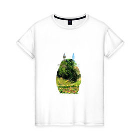 Женская футболка хлопок с принтом Тоторо , 100% хлопок | прямой крой, круглый вырез горловины, длина до линии бедер, слегка спущенное плечо | art | hayao miyazaki | mei kusakabe | tonari no totoro | берлога | лапа | лес | мой сосед тоторо | хаяо миядзаки