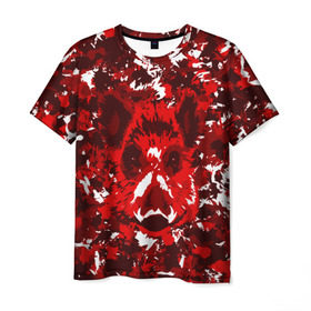 Мужская футболка 3D с принтом Краснобелый камуфляж с кабаном , 100% полиэфир | прямой крой, круглый вырез горловины, длина до линии бедер | Тематика изображения на принте: кабан | милитари | москва | мясо | свин | свинья