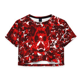 Женская футболка 3D укороченная с принтом Краснобелый камуфляж с кабаном , 100% полиэстер | круглая горловина, длина футболки до линии талии, рукава с отворотами | кабан | милитари | москва | мясо | свин | свинья