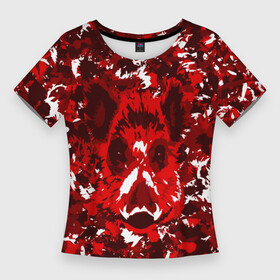 Женская футболка 3D Slim с принтом Краснобелый камуфляж с кабаном ,  |  | кабан | милитари | москва | мясо | свин | свинья