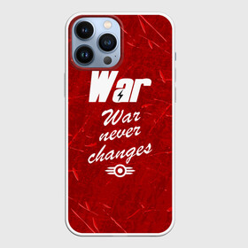 Чехол для iPhone 13 Pro Max с принтом WAR NEVER CHANGES ,  |  | Тематика изображения на принте: 101 | 111 | 76 | atom cats | bethesda | brotherhood of steel | fallout | nuka cola | outcast | tunnel snakes | vault | war | братство стали | бункер | война | убежище | фолаут | фоллаут | ядеркола