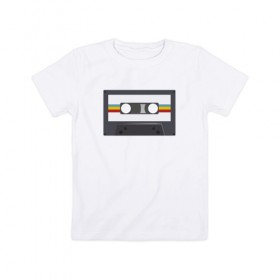 Детская футболка хлопок с принтом Компакт-кассета , 100% хлопок | круглый вырез горловины, полуприлегающий силуэт, длина до линии бедер | Тематика изображения на принте: 90 е | арт | аудиокассета | дизайн | компакт кассета | магнитола | музыка | ретро