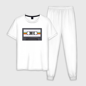 Мужская пижама хлопок с принтом Компакт-кассета , 100% хлопок | брюки и футболка прямого кроя, без карманов, на брюках мягкая резинка на поясе и по низу штанин
 | 90 е | арт | аудиокассета | дизайн | компакт кассета | магнитола | музыка | ретро