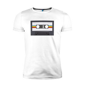 Мужская футболка премиум с принтом Компакт-кассета , 92% хлопок, 8% лайкра | приталенный силуэт, круглый вырез ворота, длина до линии бедра, короткий рукав | Тематика изображения на принте: 90 е | арт | аудиокассета | дизайн | компакт кассета | магнитола | музыка | ретро