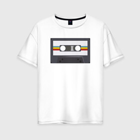 Женская футболка хлопок Oversize с принтом Компакт-кассета , 100% хлопок | свободный крой, круглый ворот, спущенный рукав, длина до линии бедер
 | 90 е | арт | аудиокассета | дизайн | компакт кассета | магнитола | музыка | ретро