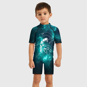 Детский купальный костюм 3D с принтом DEATH STRANDING SPACE , Полиэстер 85%, Спандекс 15% | застежка на молнии на спине | kojima productions | ludens | space | кодзима | кодзима продакшн | люденс