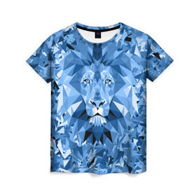 Женская футболка 3D с принтом Сине-бело-голубой лев , 100% полиэфир ( синтетическое хлопкоподобное полотно) | прямой крой, круглый вырез горловины, длина до линии бедер | fczp | spb | zenit | белый | геометрия | зенит | питер | санкт петербург | синий | спб | треугольники