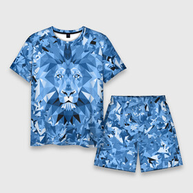 Мужской костюм с шортами 3D с принтом Сине бело голубой лев ,  |  | fczp | spb | zenit | белый | геометрия | зенит | питер | санкт петербург | синий | спб | треугольники