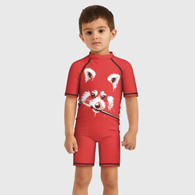 Детский купальный костюм 3D с принтом Красная панда , Полиэстер 85%, Спандекс 15% | застежка на молнии на спине | енот | кисть | лиса | малая панда | художник