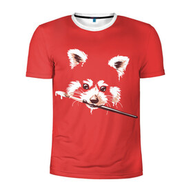 Мужская футболка 3D спортивная с принтом Красная панда , 100% полиэстер с улучшенными характеристиками | приталенный силуэт, круглая горловина, широкие плечи, сужается к линии бедра | Тематика изображения на принте: енот | кисть | лиса | малая панда | художник