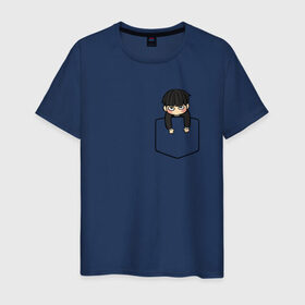 Мужская футболка хлопок с принтом Моб в кармане , 100% хлопок | прямой крой, круглый вырез горловины, длина до линии бедер, слегка спущенное плечо. | anime | mob psycho 100 | shigeo kageyama | аниме | моб психо 100